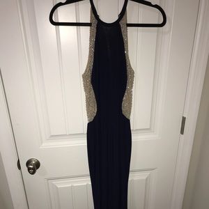Long, navy blue dress